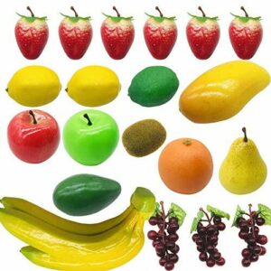 Woohome 20 Pz Frutas Decorativo Frutas Artificiales para Decoración Set de Frutas Artificiales para Decoración Falso Limón Plátano Manzana UVA Melocotón Naranja para Fotografía de Fiesta