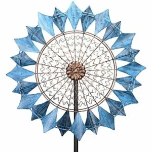 MUMTOP Spinners de viento extra grande – 74 pulgadas 360 grados giratorio azul viento escultura cinética molino de viento con estaca para jardín, patio, césped