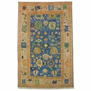 Alfombra tradicional persa hecha a mano Oushak, lana, azul persa medio, pequeño, 120 x 189 cm, 3' 11" x 6' 2" (ft)