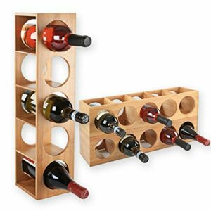 Gräfenstayn® 30543 Botelleros CUBE - apilable de madera de bambú para 5 botellas de vino para la colocación, la colocación o el montaje en la pared, expandible, tamaño 13,5x12x53 cm (LxAnxAl) portabidones de vino