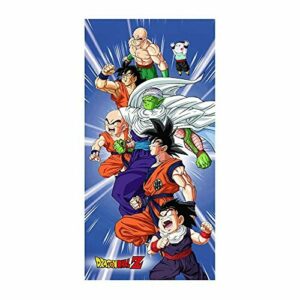 Dragon Ball Z Team Junior Krillin Goku - Serviette de Plage 140 x 70 Centimetros - 100% Coton - Grande Serviette