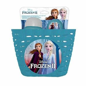 DISNEY Frozen II Set de Cesta/Botella 380 ml/Timbre Metal-Accesorios para Bicicleta Niño, Bebés niños, Azul Claro, Universale