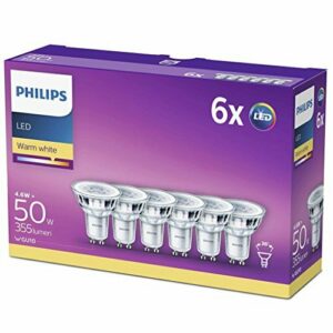 Philips - Bombilla LED cristal 50W, GU10, luz blanca cálida, transparente, no regulable, pack 6
