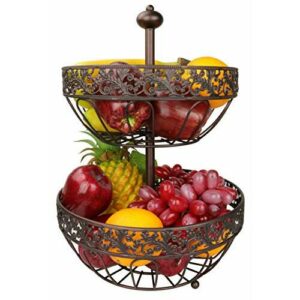 Dongjiang Fruit Bowl Roselife-Canasta de Frutas de 2 Capas para más Espacio en el Plan de Cocina-Ojo colector Decorativo en su Cocina tazón de Fuente de Metal de Bronce de la Fruta (Bronce)