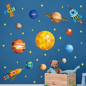 decalmile Pegatinas de Pared Espacio Planetas Cohetes Vinilos Decorativos Sistema Solar Espacio Estrellas Adhesivos Pared Habitación Infantiles Niños Bebés Dormitorio