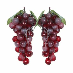 WADY 2 uvas decorativas de plástico para vino, uvas, frutos artificiales, frutas y verduras, 2 unidades de 17 cm (rojo)