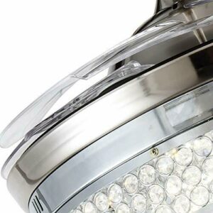 Ventilador de techo de cristal de 100 cm con luz LED regulable, retráctil, mando a distancia, lámpara de araña para salón