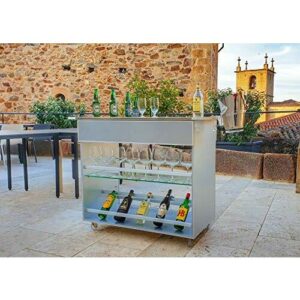 CONSTANKITCHEN Carro Servir Bebidas Terraza Bar Jardín 100% Aluminio para Exteriores Inoxidable Modelo High Capacity Fabricado en ESPAÑA.