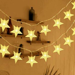 HOMVAN Guirnalda de Luces, Luces Estrellas de Hadas a Pilas 7,5 metros 50 luces LEDs Luces en Cadena para Navidad Halloween Decoración para Salón de Bodas Fiesta en el Jardín (Blanco cálido)