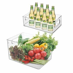 Queta Juego de organizador de nevera de 2 contenedores de almacenamiento con asa organizador de caja transparente para frigoríficos armarios (1grandes / 1 pequeños) (Tipo 1)