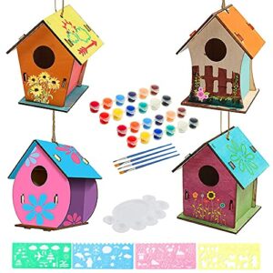 Anyingkai 2pcs Kit de Casa de Pájaros de Bricolaje,Casa de Pájaros Madera Manualidades Kit,Casa de Pájaros de Madera,Casa de Pájaros Exterior,Pintar Casa de Pájaros (Ronda)