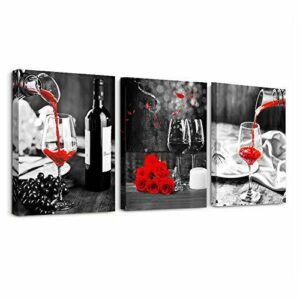 Decoración moderna de la sala Cuadros de rosas rojas Lienzos decorativos para el hogar Cuadro de pintura de vino de cocina para pasillo Sala de matrimonio Comedor Decoración de pared