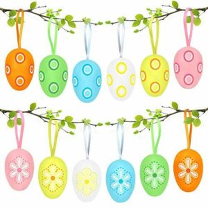 Bluelves 12X Huevo de Pascua, Decoración de Pascua, Huevos Blancos Plásticos, Huevos de Pascua Manualidades Juguetes Favores de Partido