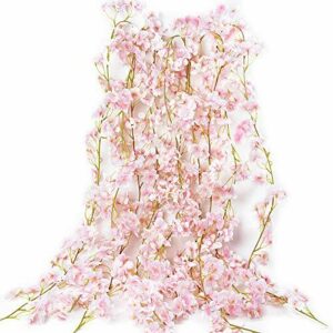 VINFUTUR 1.8m×5pcs Guirnalda de Flores Artificiales Cerezo, Guirnalda Flores Falsas Enredadera Colgante de Sakura Artificial Vid de Seda Plantas para Decoración Boda Jardín Balcón Exterior Interior