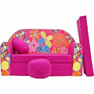 Pro Cosmo Juego de sofá Infantil 3 en 1 + Taburete Acolchado y cojín sofá Cama para niños H12 Rosa