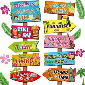 Jetec 20 Señales de Bienvenida de Fiesta de Luau Aloha, Decoraciones de Fiesta Temática de Verano Tropical Hawaiano Cartel Bienvenida de Fiesta Hawaiana de Puerta Principal con 4 Hojas Pegatinas