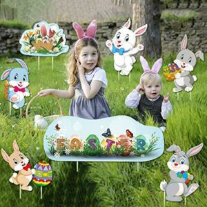 Cartel para césped con conejos de Pascua, conejo y huevos, con caracteres de Pascua, decoración para fiestas infantiles, para el jardín o la caza
