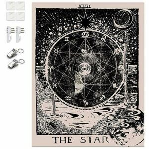 K/B Tapiz de Pared Tarot/Astrología Tapices Grande, Decorativos de Habitación Mística Psicodélica con Herramienta de Instalación Gratuita (Estrella)