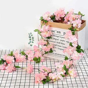 Ousuga Flor de cerezo artificial, paquete de 4 guirnaldas de flores de cerezo de seda para colgar enredadera de flores rosadas para decoración de la pared del jardín de la boda del hogar