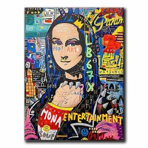 Arte Pop Art Graffiti Wall Art Mona Lisa Lienzo Impresión Vintage Street Art Poster Divertido Retrato Pintura de Pared Decoración de Sala (61 x 81 cm sin marco)