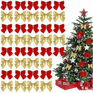 FANSEZQ 72 Piezas de Arcos navideños, Adornos de Arco, Cintas de decoración de árboles de Navidad, Regalos de Corona de Navidad, Cintas de decoración de Navidad, Oro + Rojo