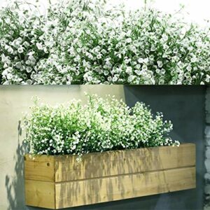 12 Manojos Flores Arbustos Artificiales Plantas Flores Exteriores Resistentes a Rayos UV Arbustos Artificiales Decorativos para Arreglo Floral, Centro de Mesa, Decoración de Cocina Jardín (Blanco)