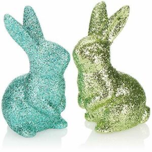 com-four® x Conejito de Pascua Decorativo -Figura Decorativa Brillante metálica en Forma de Conejo [la selección varía] (2 Piezas 11cm Verde Azul)