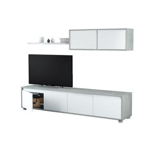 Mueble de salón y tv alida blanco y cemento 200x43x41 cm(anchoxaltoxfondo)