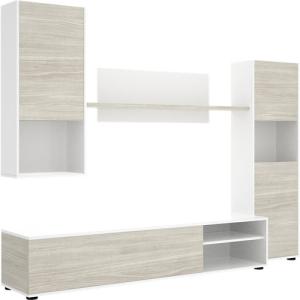 Mueble de salón y tv hebe blanco y madera gris 220x180x41cm(anchoxaltoxfondo)
