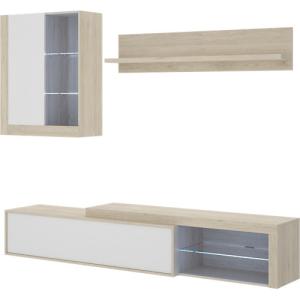 Mueble de salón y tv agni blanco y madera natural 215x180x41cm(anchoxaltoxfondo)