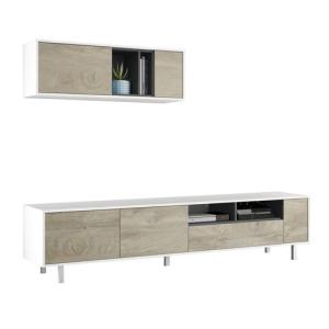 Mueble de salón y tv ciara blanco y roble 200x47x40 cm (anchoxaltoxfondo)