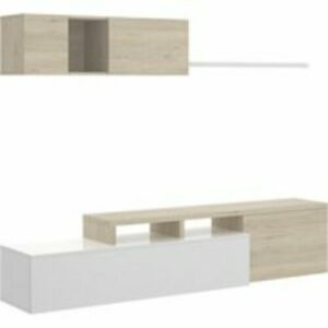 Mueble de salón y tv noor blanco y madera natural 200x180x41cm(anchoxaltoxfondo)