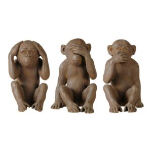 3 estatuas monos de resina marrón Al. 40 cm