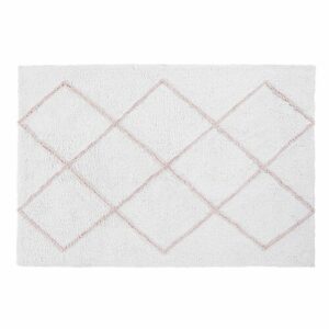 Alfombra de algodón color crudo con motivos gráficos rosa 120x180