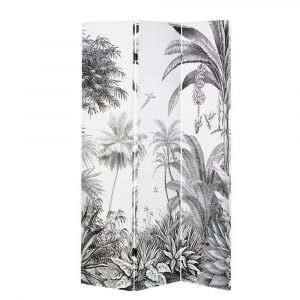 Biombo con impresión de bosque tropical en blanco y negro