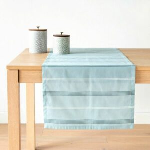 Camino de mesa de algodón estampado en azul y crudo 48 x 150