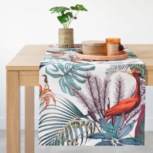 Camino de mesa de algodón orgánico con estampado tropical multicolor 48x150 cm