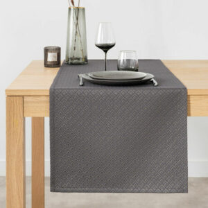 Camino de mesa de tejido jacquard color gris antracita y dorado 48x150 cm