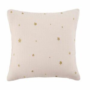 Cojín de algodón rosa con estampado de estrellas doradas 35x35