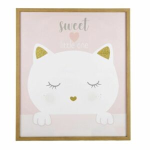 Cuadro impreso con gato rosa, blanco y dorado 67 x 71