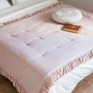 Cubrecamas de algodón y lino rosa 100x200