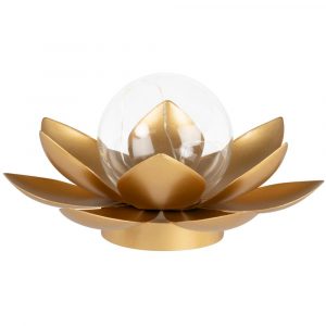 Decoración luminosa flor de loto, bola de cristal y metal dorado
