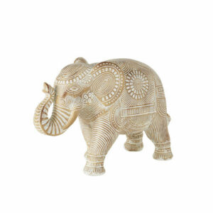 Estatua de elefante tallada con mandala marrón blanco Alt. 28