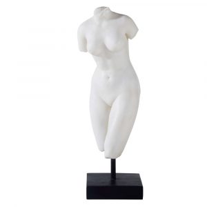 Figura de diosa Venus de color blanco con base de color negro Alt. 38