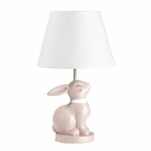 Lámpara conejo de cerámica rosa con pantalla blanca