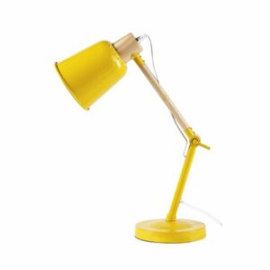 Lámpara de escritorio de metal amarillo y hevea