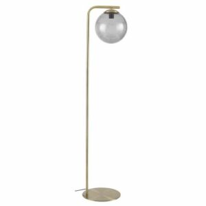 Lámpara de pie de metal dorado con bola de vidrio ahumado Alt.146