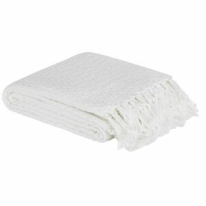 Manta de algodón ecológico con relieve blanco y flecos 160x210
