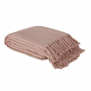 Manta de algodón rosa empolvado con flecos 160 x 210