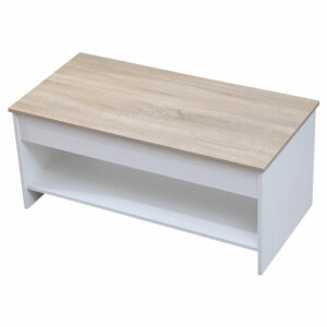 Mesa baja con tapa elevable blanca y madera